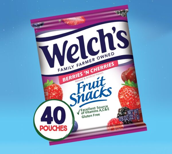 Welch's Fruit Snacks Bundle, Mixed Fruit & Berries 'N Cherries, Gluten Free, Bulk Pack, Individual Single Serve Bags, 0.8 oz (Pack of 80) - Image 3