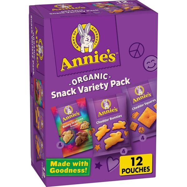 🚚Annie's Organic Variety Pack, Easter Basket Stuffers, Cheddar Bunnies, Bunny Grahams, and Cheddar Squares, 11 oz, 12 Pouches
