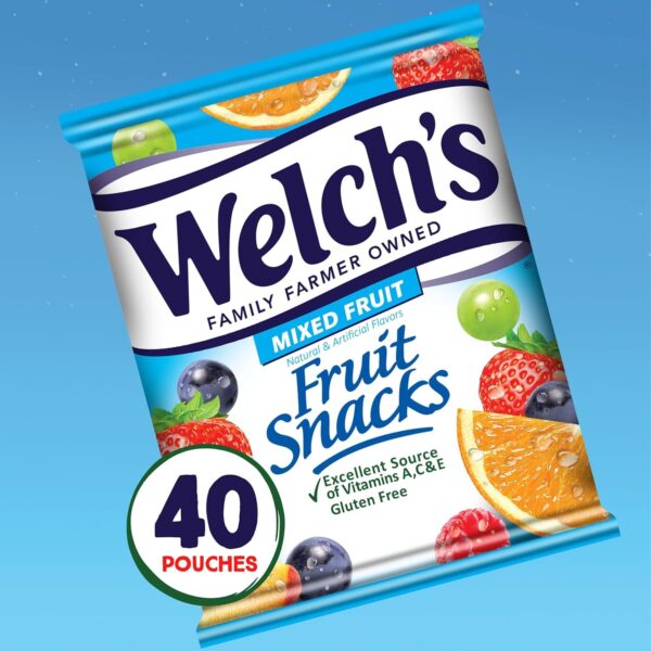 Welch's Fruit Snacks Bundle, Mixed Fruit & Berries 'N Cherries, Gluten Free, Bulk Pack, Individual Single Serve Bags, 0.8 oz (Pack of 80)