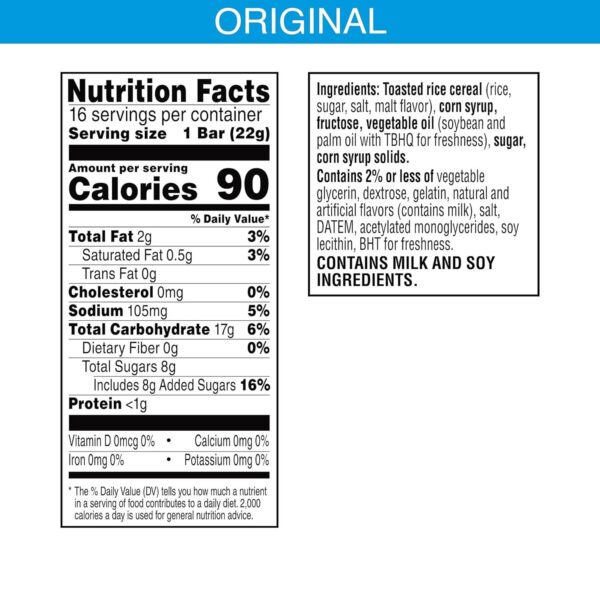 Rice Krispies Treats Crispy Marshmallow Squares, Kids Snacks, Snack Bars, Original, 12.4oz Box (16 Bars) - Image 7