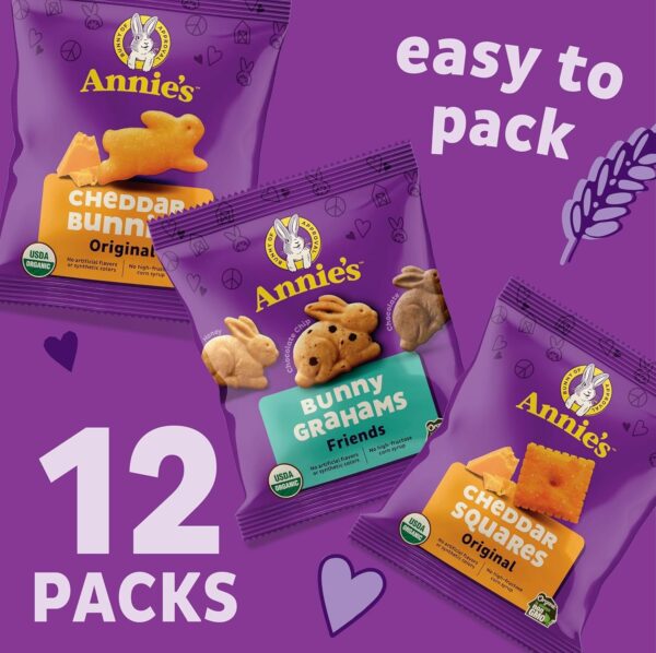 🚚Annie's Organic Variety Pack, Easter Basket Stuffers, Cheddar Bunnies, Bunny Grahams, and Cheddar Squares, 11 oz, 12 Pouches - Image 3
